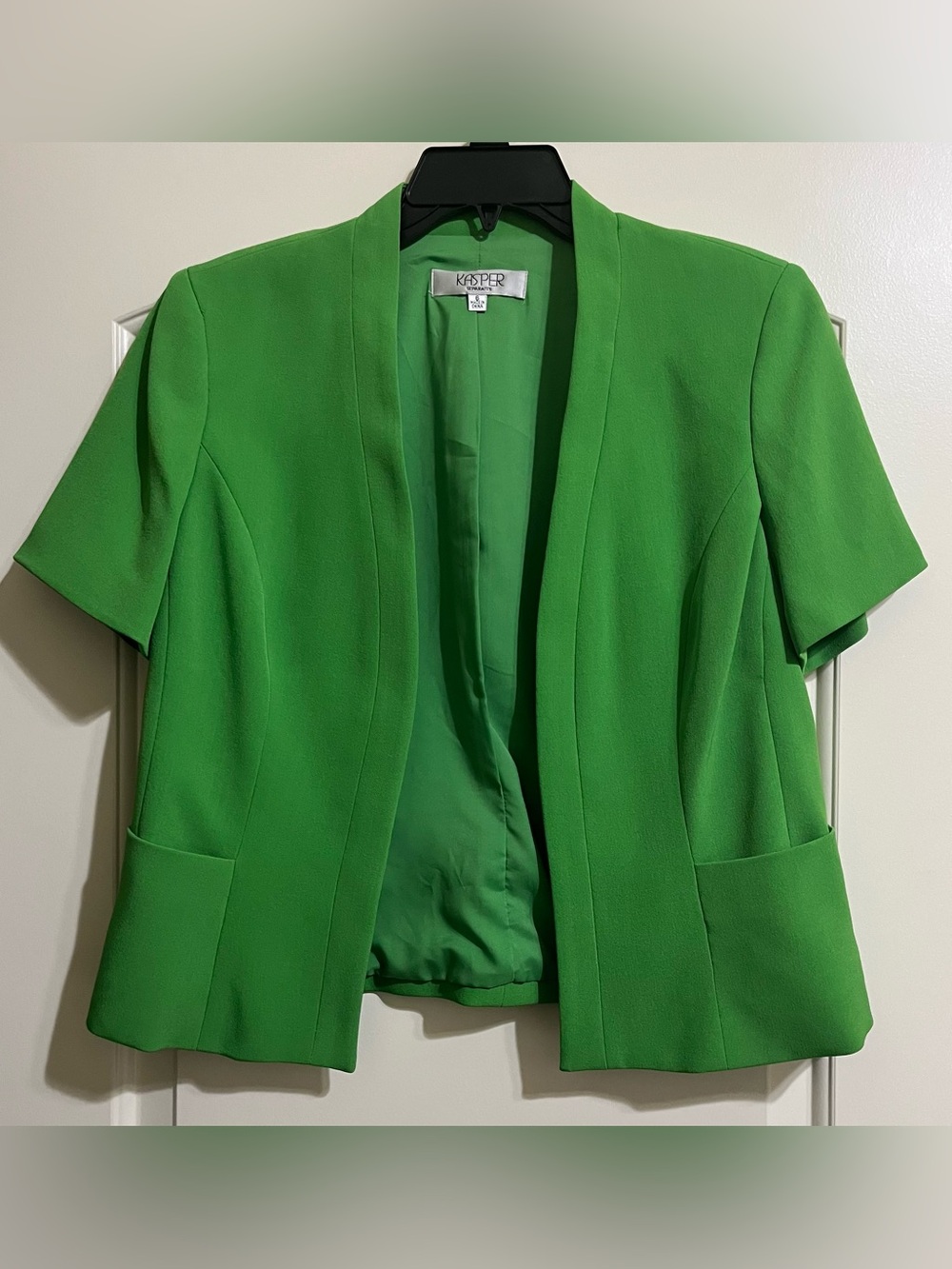 Kasper Women's Lime Green Short Sleeve Open Blazer Jacket Pockets Size 6 Lined